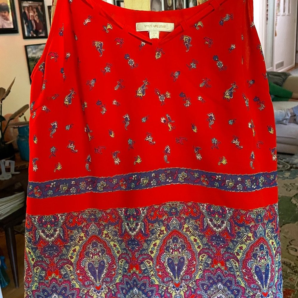 Skies are Blue Orange Boho Paisley Summer Top Tank Blouse SZ M